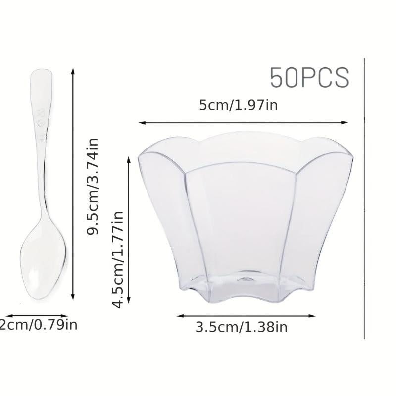 50 Reusable Dessert Cups with Spoons 2 Oz for Parties Birthdays Mousse