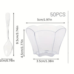 50 Reusable Dessert Cups with Spoons 2 Oz for Parties Birthdays Mousse