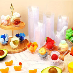 50 Reusable Dessert Cups with Spoons 2 Oz for Parties Birthdays Mousse