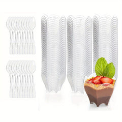 50 Reusable Dessert Cups with Spoons 2 Oz for Parties Birthdays Mousse