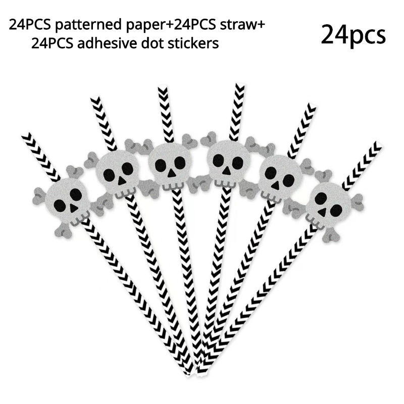 24pcs Halloween Disposable Tableware Straws