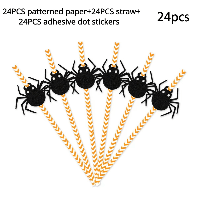 24pcs Halloween Disposable Tableware Straws