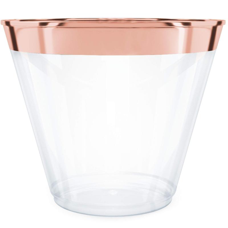 Rose Golden Disposable Plastic Cups for Parties Weddings - 9oz - Pack of 6
