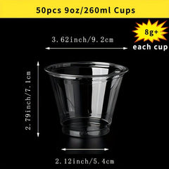 50pcs High Clear Disposable Plastic Cups for Cold Drinks 9-12oz Capacity