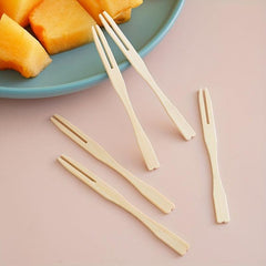 100pcs Disposable Bamboo Fruit Forks for Desserts and Appetizers