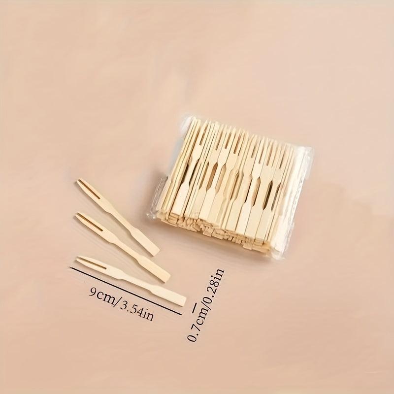 100pcs Disposable Bamboo Fruit Forks for Desserts and Appetizers