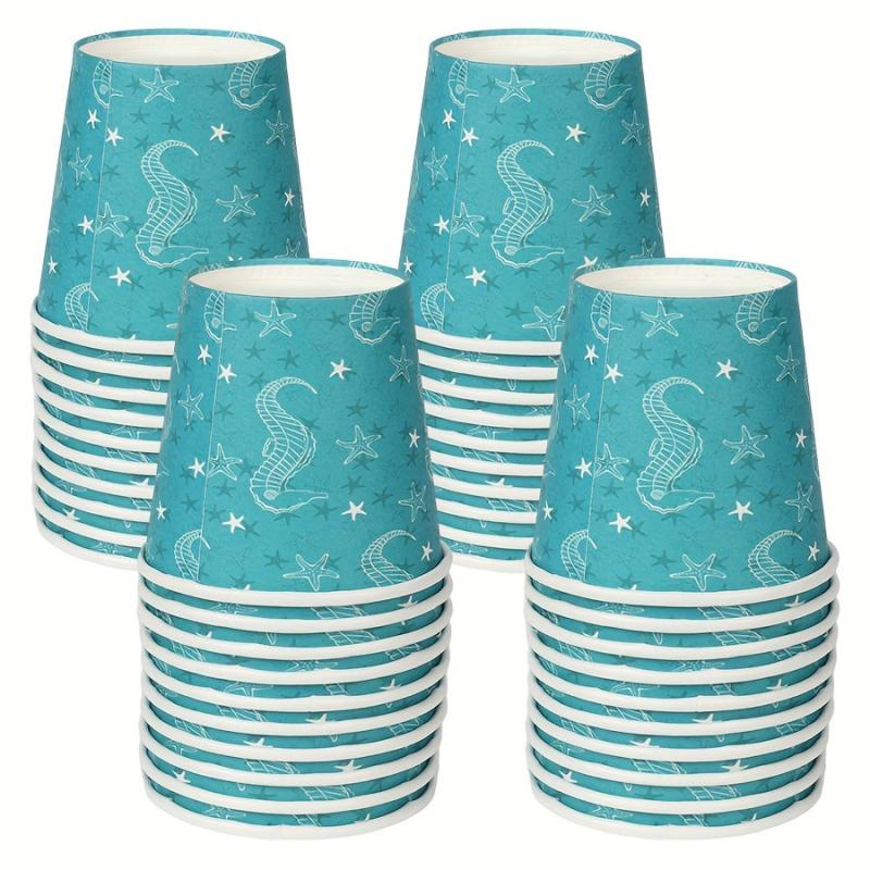 100Pcs 3oz Disposable Waxed Paper Tasting Cups Sea Animal Cups For Birthday