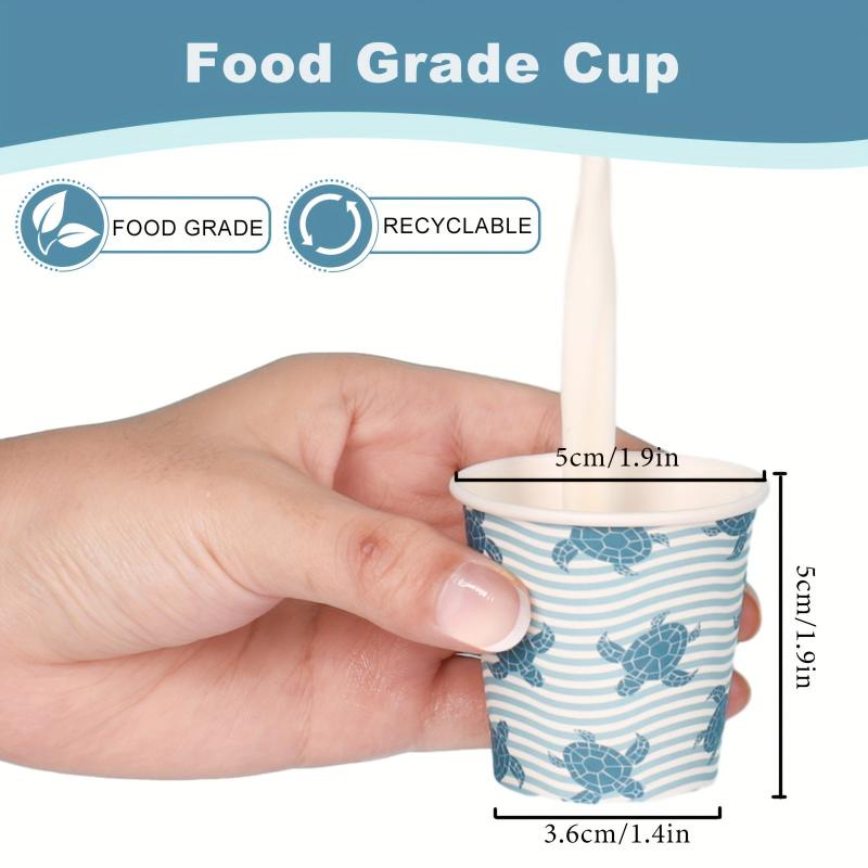 100Pcs 3oz Disposable Waxed Paper Tasting Cups Sea Animal Cups For Birthday
