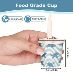 100Pcs 3oz Disposable Waxed Paper Tasting Cups Sea Animal Cups For Birthday