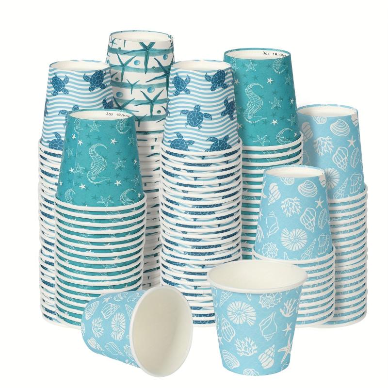 100Pcs 3oz Disposable Waxed Paper Tasting Cups Sea Animal Cups For Birthday
