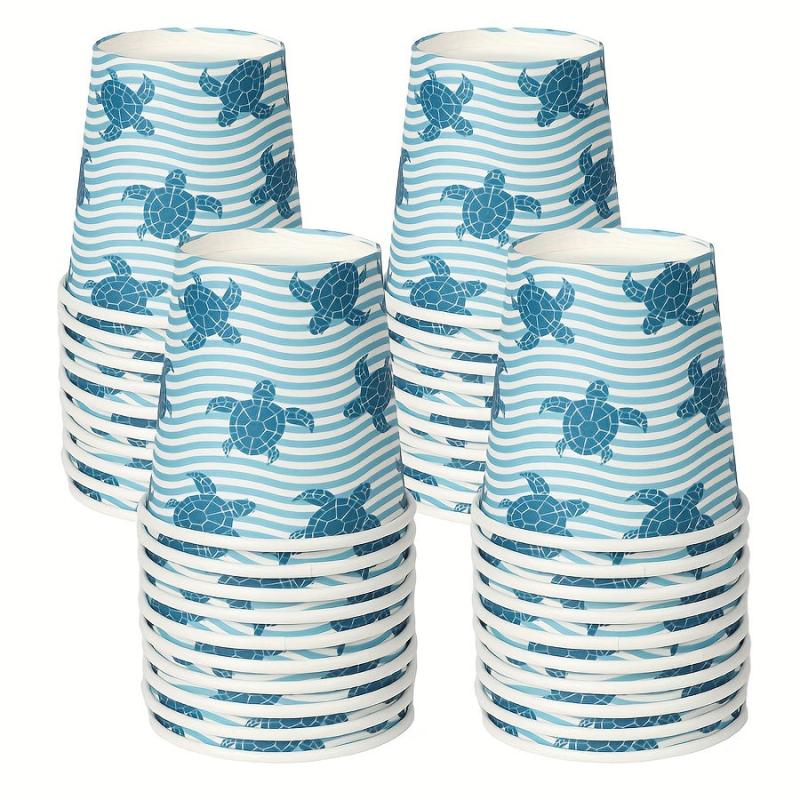 100Pcs 3oz Disposable Waxed Paper Tasting Cups Sea Animal Cups For Birthday