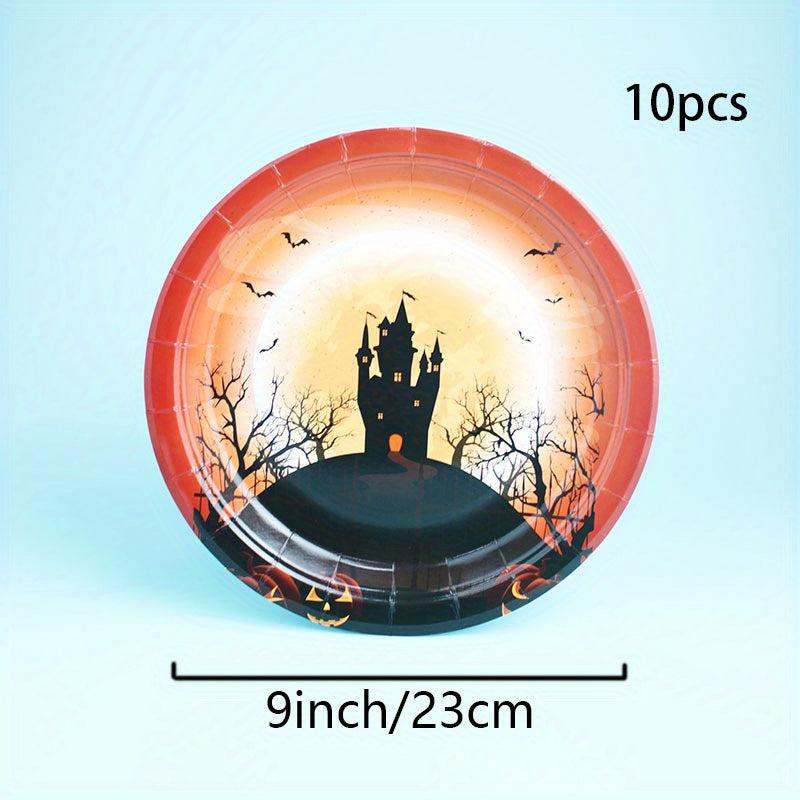 10pcs Halloween Disposable Paper Plates for Party and Picnic