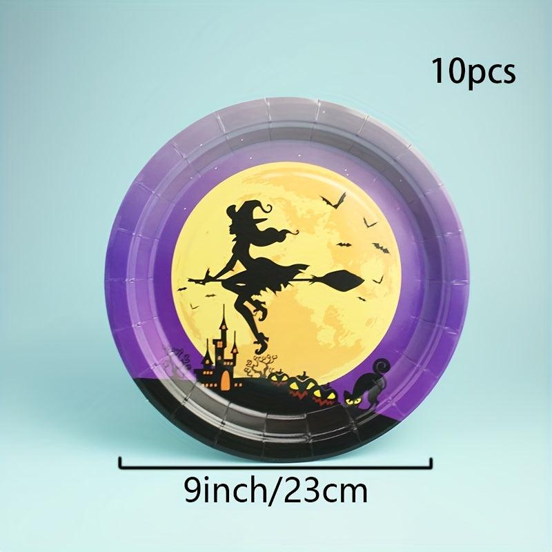 10pcs Halloween Disposable Paper Plates for Party and Picnic