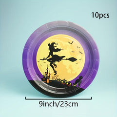 10pcs Halloween Disposable Paper Plates for Party and Picnic