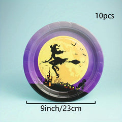 10pcs Halloween Disposable Paper Plates for Party and Picnic