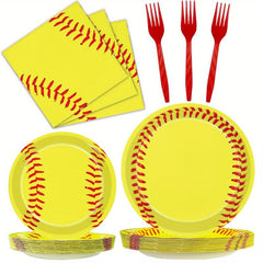 Softball Paper Plate Cutlery Set for Parties and Birthdays