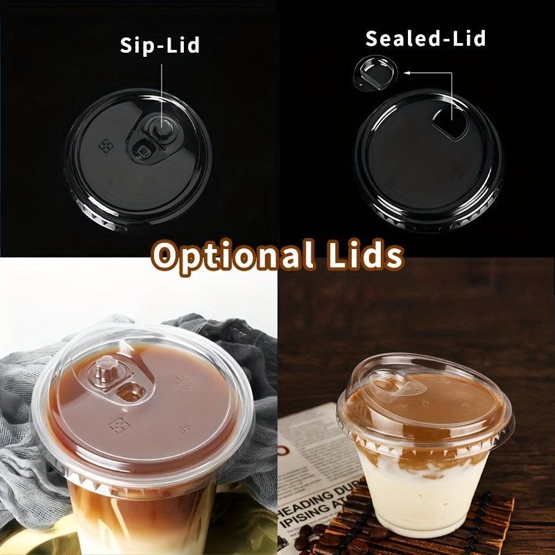 50pcs 9-12oz Clear Disposable Cups with Lids - Cold Drinks, Smoothies