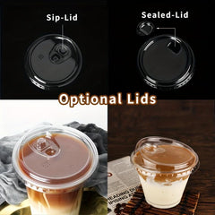 50pcs 9-12oz Clear Disposable Cups with Lids - Cold Drinks, Smoothies