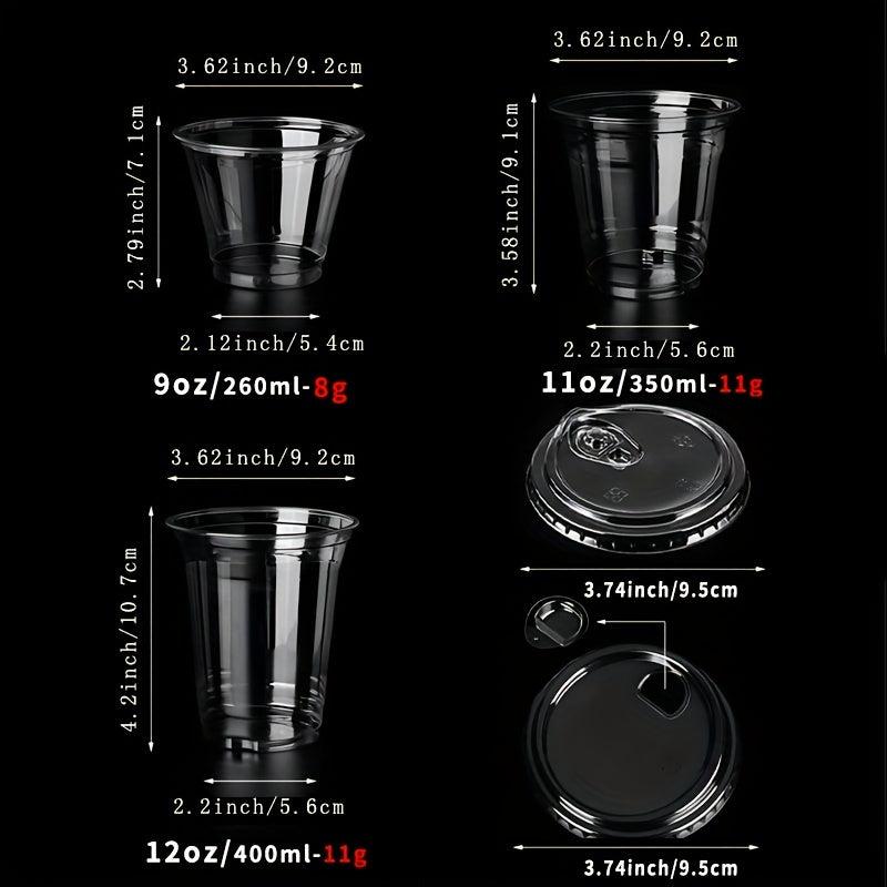 50pcs 9-12oz Clear Disposable Cups with Lids - Cold Drinks, Smoothies