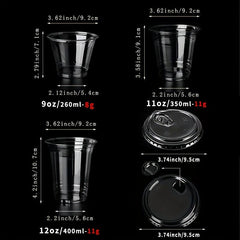 50pcs 9-12oz Clear Disposable Cups with Lids - Cold Drinks, Smoothies