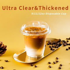 50pcs 9-12oz Clear Disposable Cups with Lids - Cold Drinks, Smoothies
