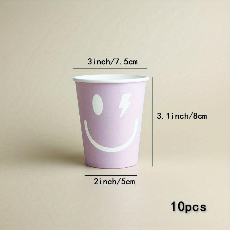 10pcs Smile Face Beach Disposable Dinner Plate Paper Cup Tableware Set