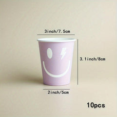 10pcs Smile Face Beach Disposable Dinner Plate Paper Cup Tableware Set