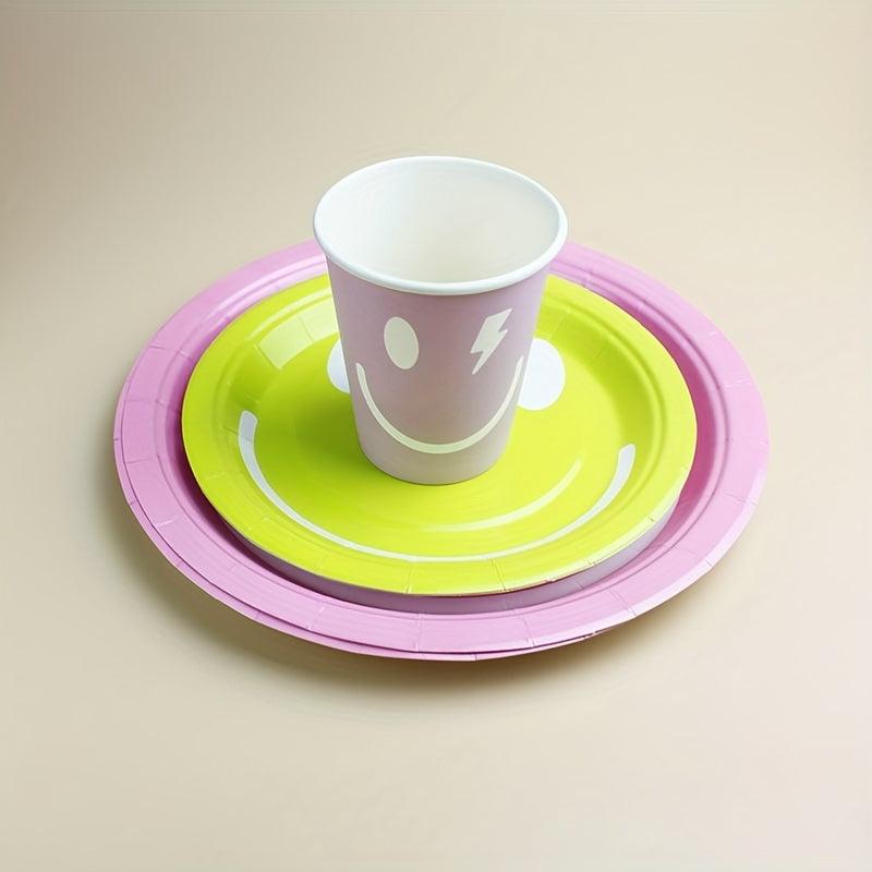 10pcs Smile Face Beach Disposable Dinner Plate Paper Cup Tableware Set