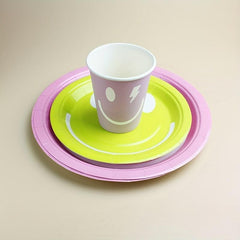 10pcs Smile Face Beach Disposable Dinner Plate Paper Cup Tableware Set