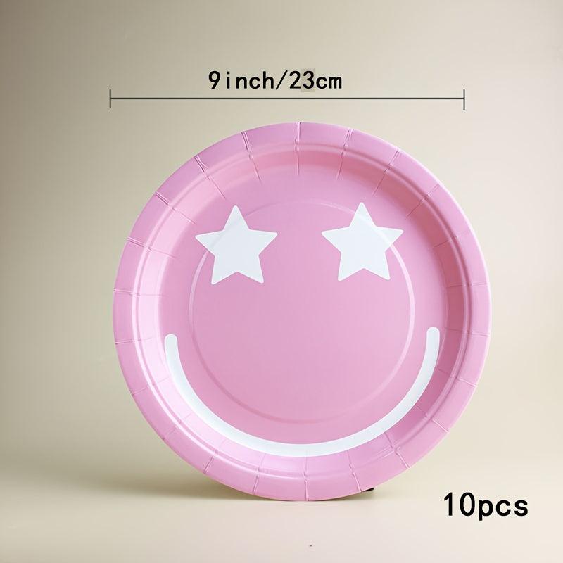 10pcs Smile Face Beach Disposable Dinner Plate Paper Cup Tableware Set