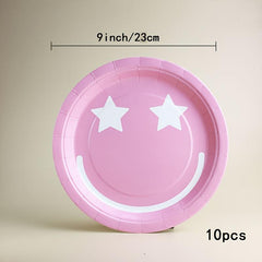 10pcs Smile Face Beach Disposable Dinner Plate Paper Cup Tableware Set