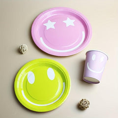 10pcs Smile Face Beach Disposable Dinner Plate Paper Cup Tableware Set