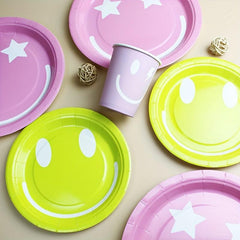 10pcs Smile Face Beach Disposable Dinner Plate Paper Cup Tableware Set
