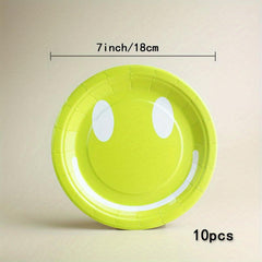 10pcs Smile Face Beach Disposable Dinner Plate Paper Cup Tableware Set
