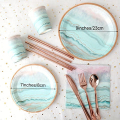 10pc Green Gradient National Style Paper Plate Set