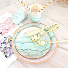 10pc Green Gradient National Style Paper Plate Set