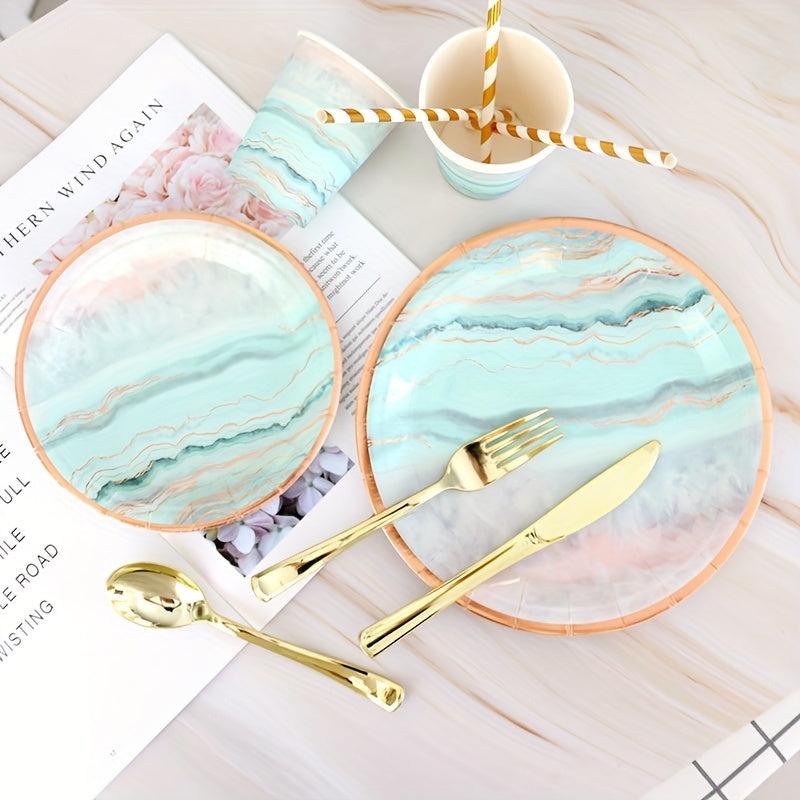 10pc Green Gradient National Style Paper Plate Set