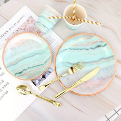 10pc Green Gradient National Style Paper Plate Set
