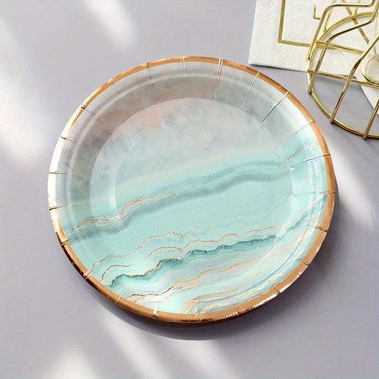 10pc Green Gradient National Style Paper Plate Set