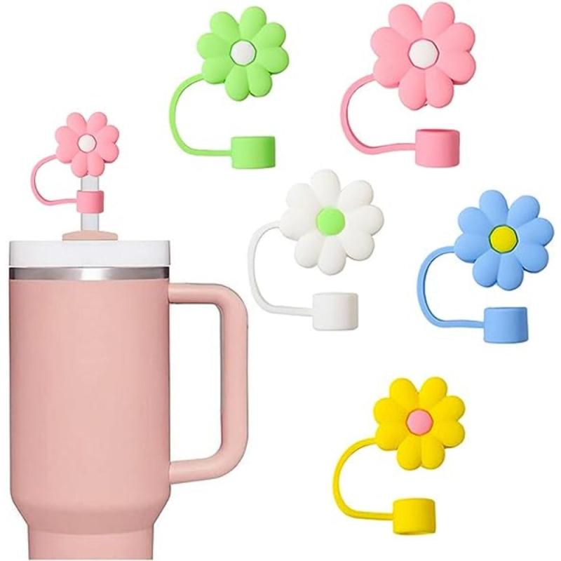 5pcs Floral Straw Topper Compatible With 30 & 40oz Glasses With Handles