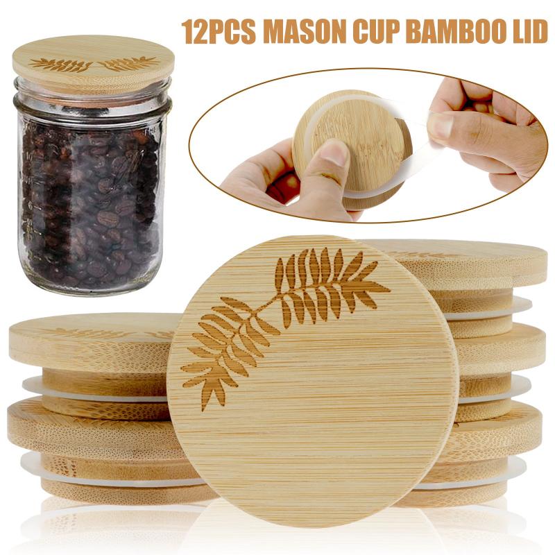 12 Pack Bamboo Lids for Yogurt Jars with Sealing Rings