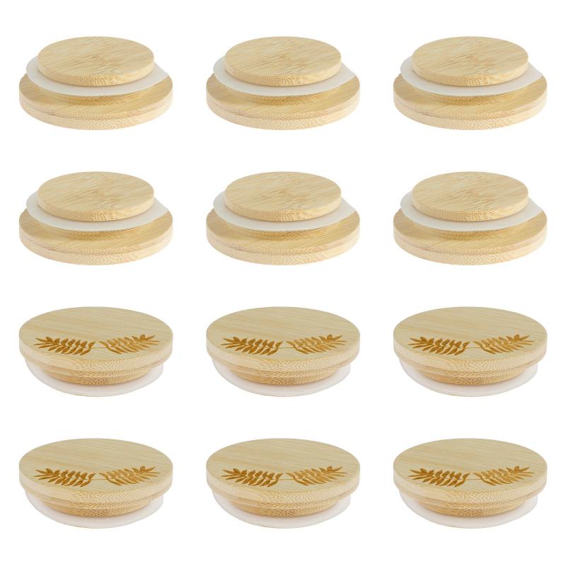 12 Pack Bamboo Lids for Yogurt Jars with Sealing Rings