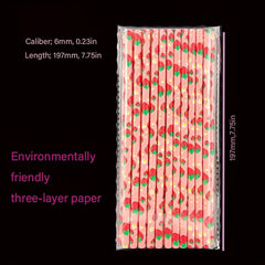 25pcs 6 197mm Fruit Series Paper Straws Mixed Disposable Straws