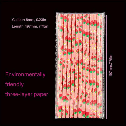 25pcs 6 197mm Fruit Series Paper Straws Mixed Disposable Straws