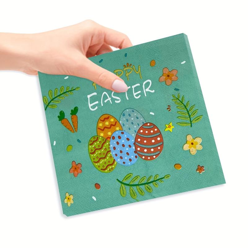 20Pcs Easter Egg Square Napkins Disposable Party Printed Napkins