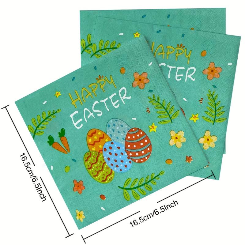 20Pcs Easter Egg Square Napkins Disposable Party Printed Napkins
