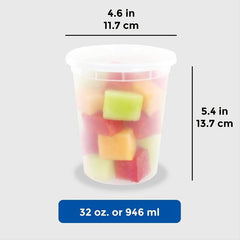 32oz PP Plastic Soup Buckets with Lids - Set of 30 - Reusable & Leak proof