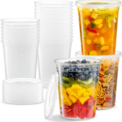 32oz PP Plastic Soup Buckets with Lids - Set of 30 - Reusable & Leak proof