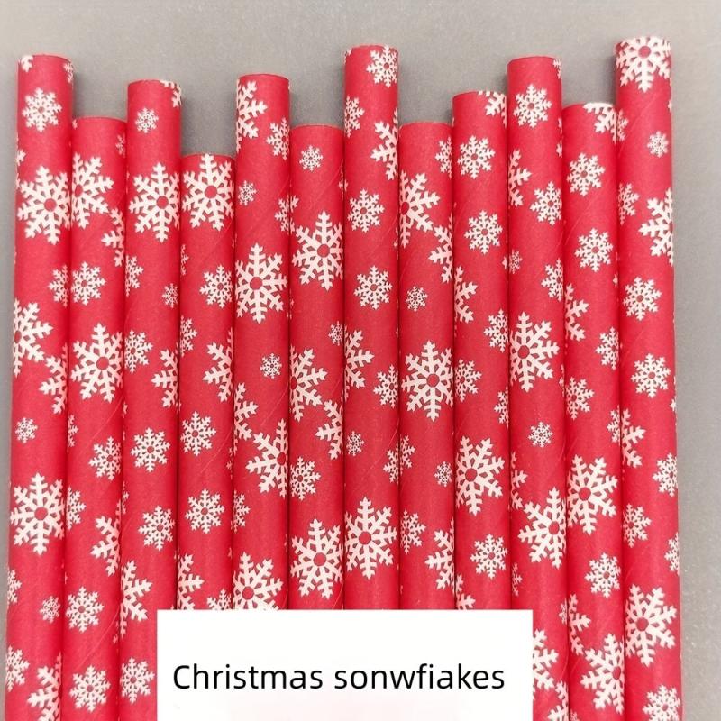 25pcs Christmas Paper Straw Santa Claus Christmas Tree Party Decoration