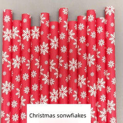25pcs Christmas Paper Straw Santa Claus Christmas Tree Party Decoration